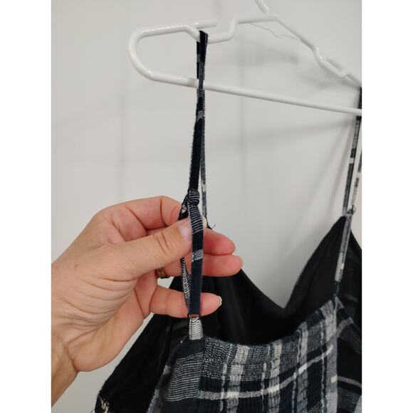 American Eagle Outfitters Black Gray Plaid Jumpsuit Belted Stretch Back Large - Picture 11 of 15